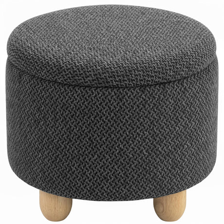 Burlap Fabric Storage Ottoman 38.5cm Wide With Rubberwood Legs - Velmora