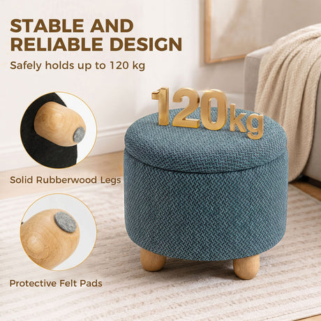 Burlap Fabric Storage Ottoman 38.5cm Wide With Rubberwood Legs - Velmora