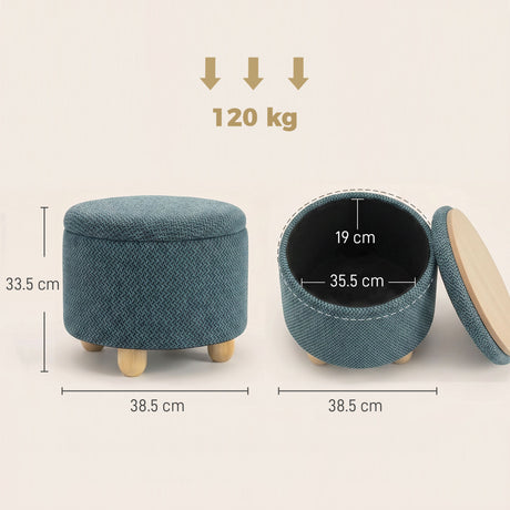 Burlap Fabric Storage Ottoman 38.5cm Wide With Rubberwood Legs - Velmora