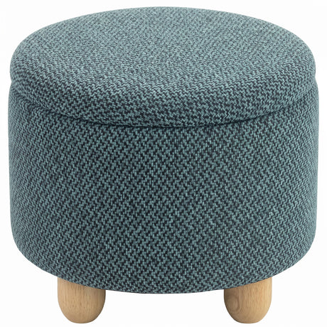 Burlap Fabric Storage Ottoman 38.5cm Wide With Rubberwood Legs - Velmora