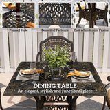 Cast Aluminium 4 Seater Garden Dining Set With Square Table - Velmora
