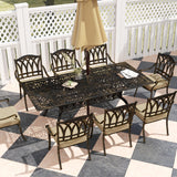 Cast Aluminium 8 Seater Garden Dining Set With Beige Cushions - Velmora