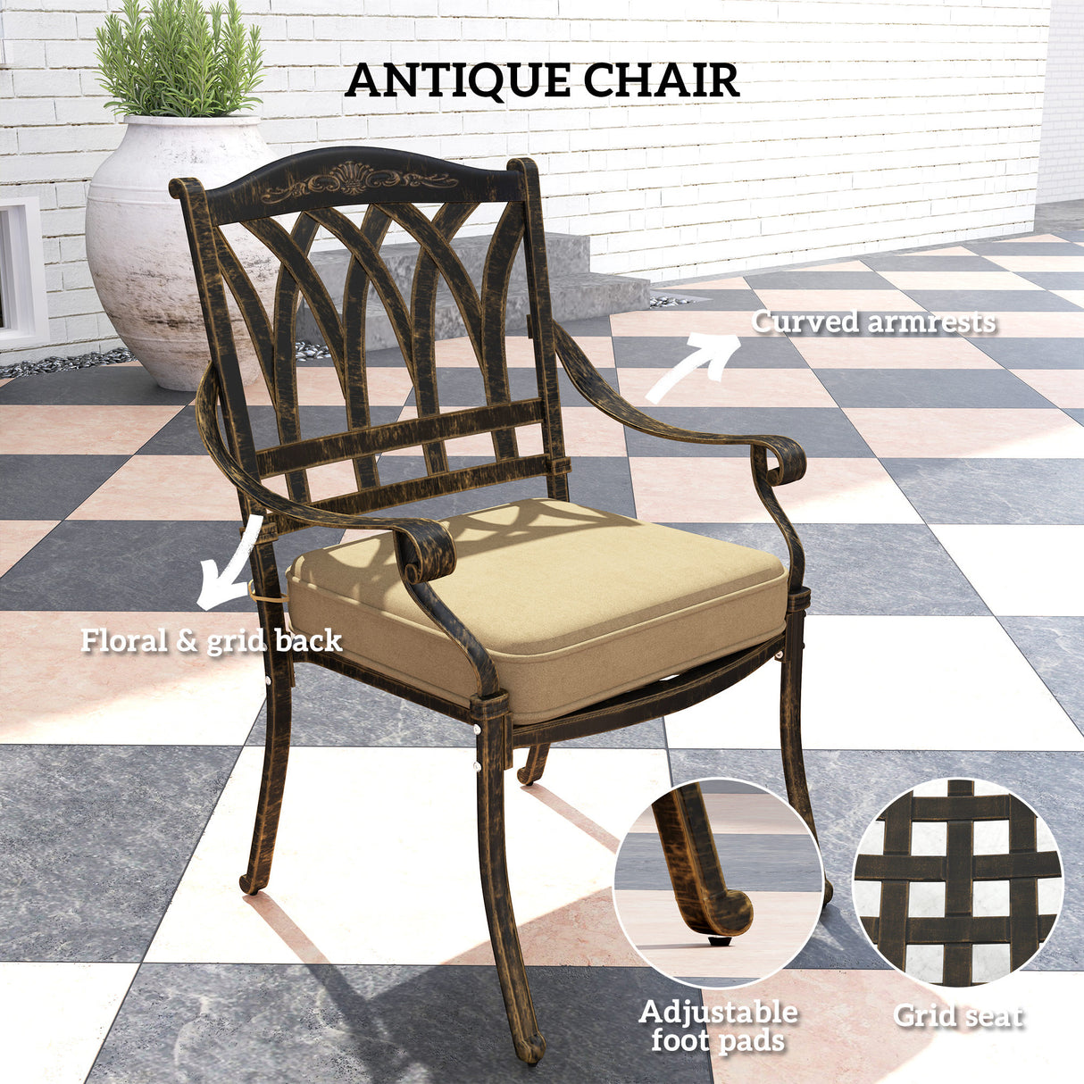 Cast Aluminium 8 Seater Garden Dining Set With Beige Cushions - Velmora