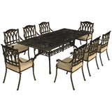 Cast Aluminium 8 Seater Garden Dining Set With Beige Cushions - Velmora