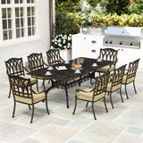 Cast Aluminium 8 Seater Garden Dining Set With Beige Cushions - Velmora