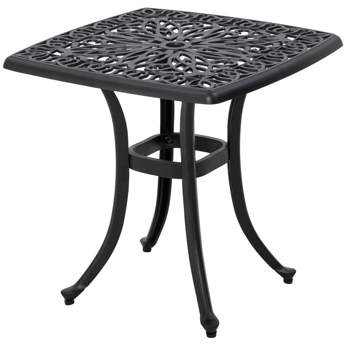 Cast Aluminium Outdoor Garden Bistro Table With Umbrella Hole Square - Velmora
