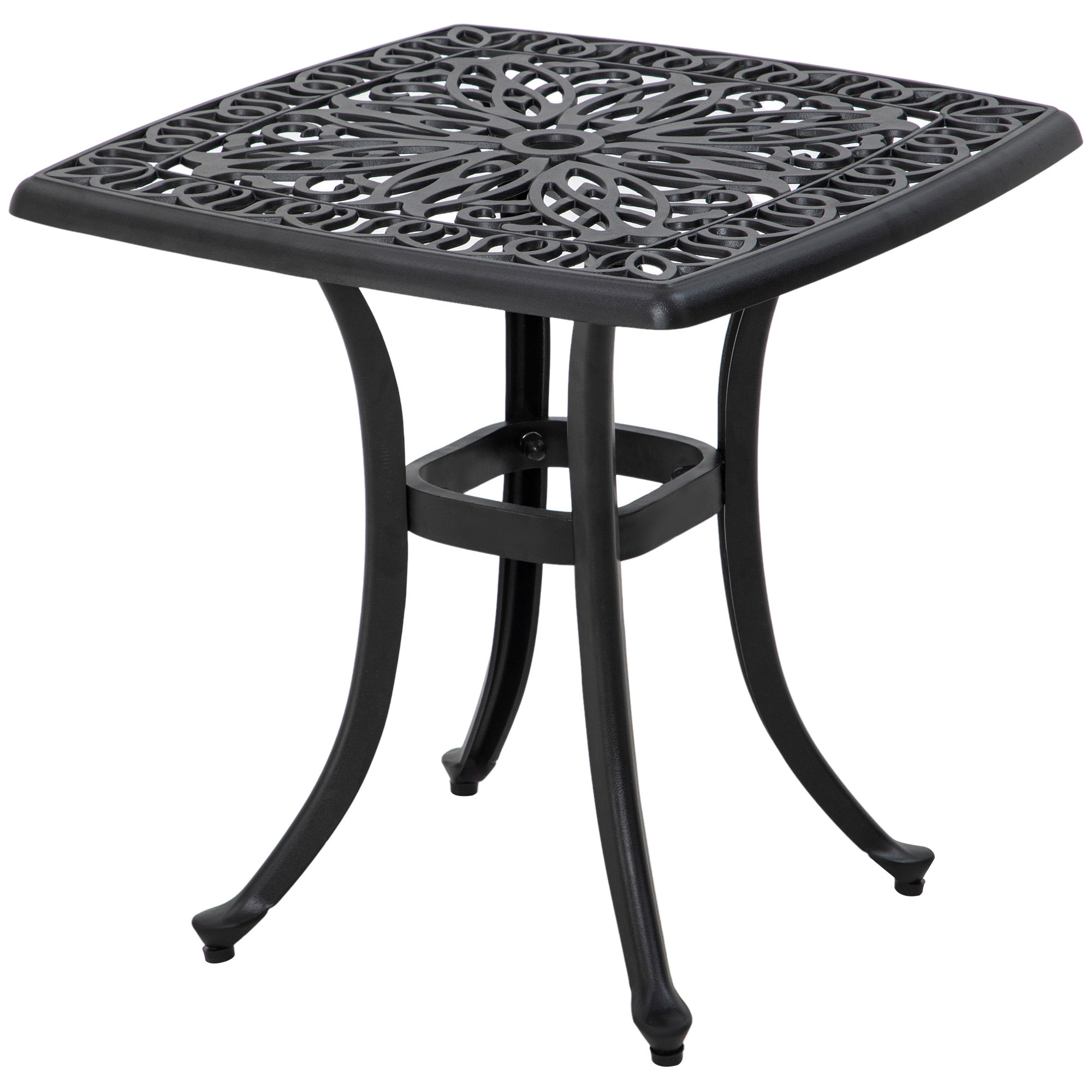 Cast Aluminium Outdoor Garden Bistro Table With Umbrella Hole Square - Velmora