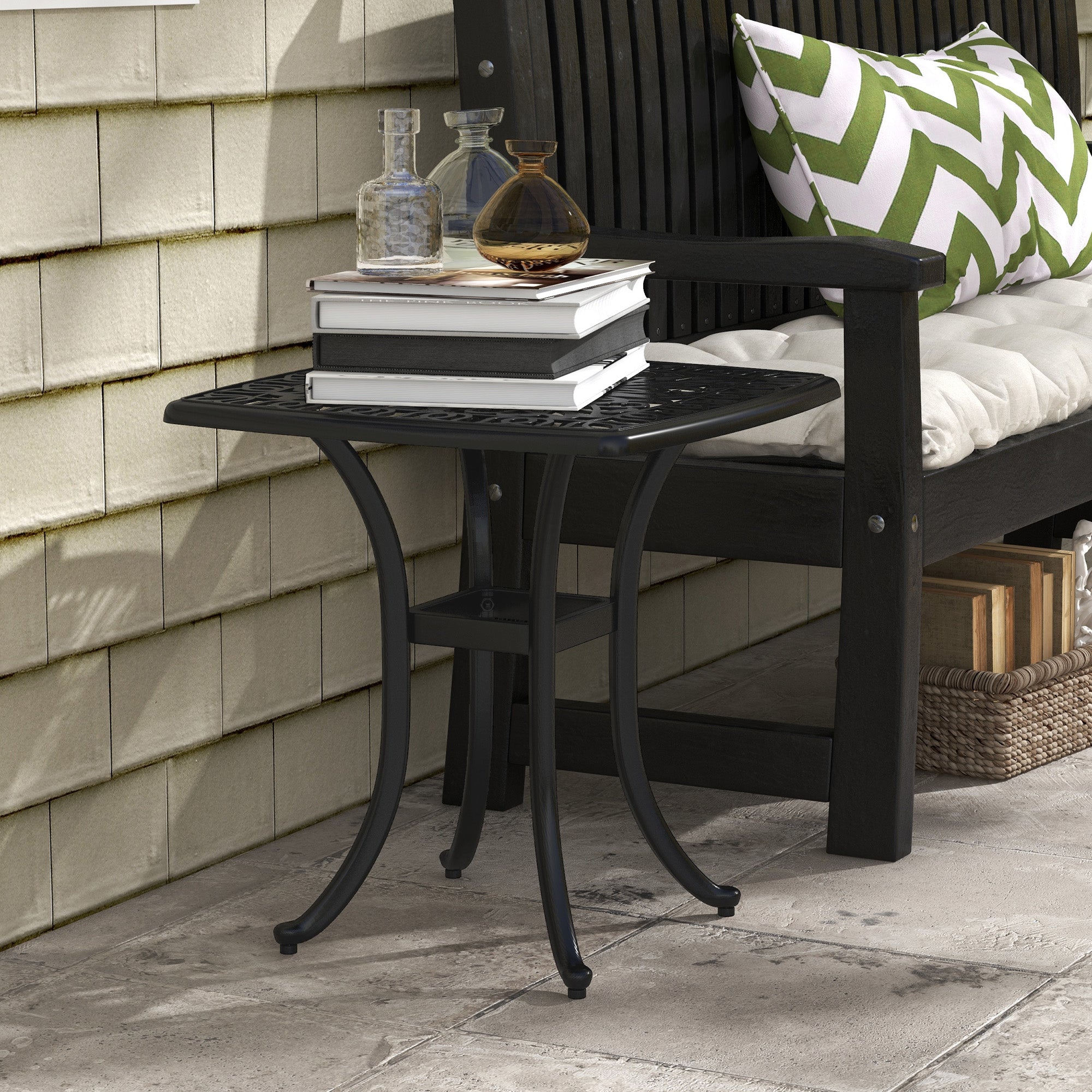 Cast Aluminium Outdoor Garden Bistro Table With Umbrella Hole Square - Velmora