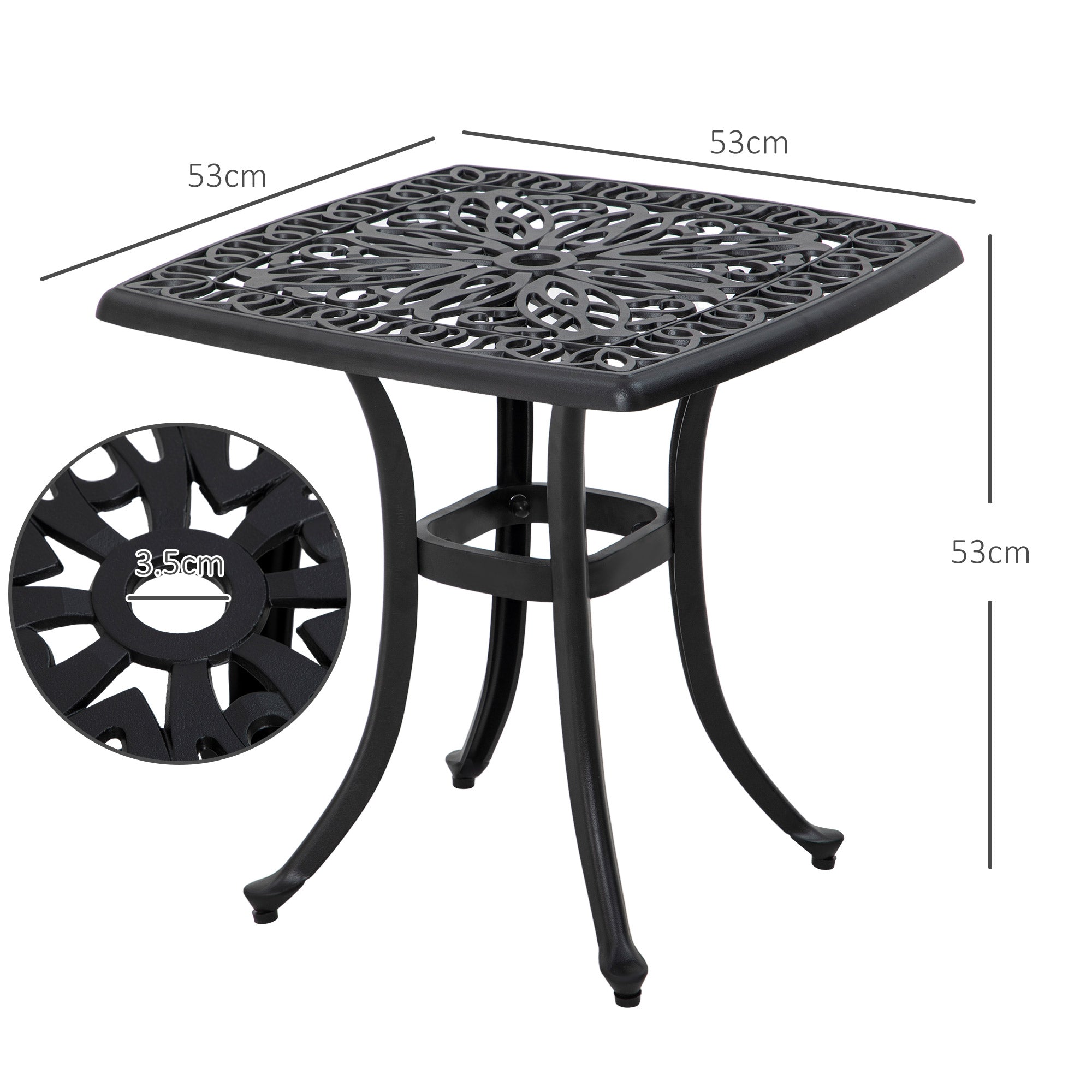 Cast Aluminium Outdoor Garden Bistro Table With Umbrella Hole Square - Velmora