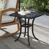 Cast Aluminium Outdoor Garden Bistro Table With Umbrella Hole Square - Velmora