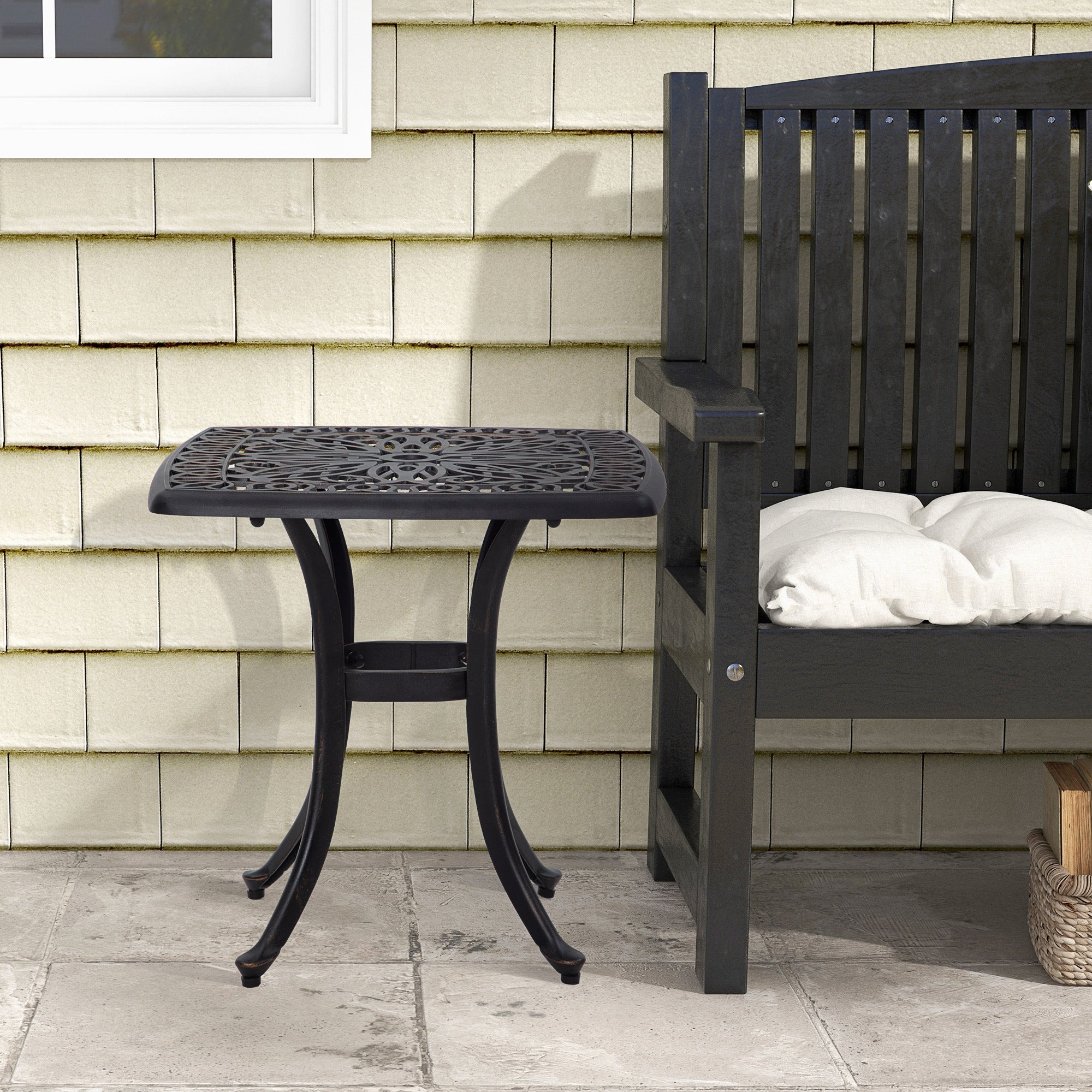 Cast Aluminium Outdoor Garden Bistro Table With Umbrella Hole Square - Velmora