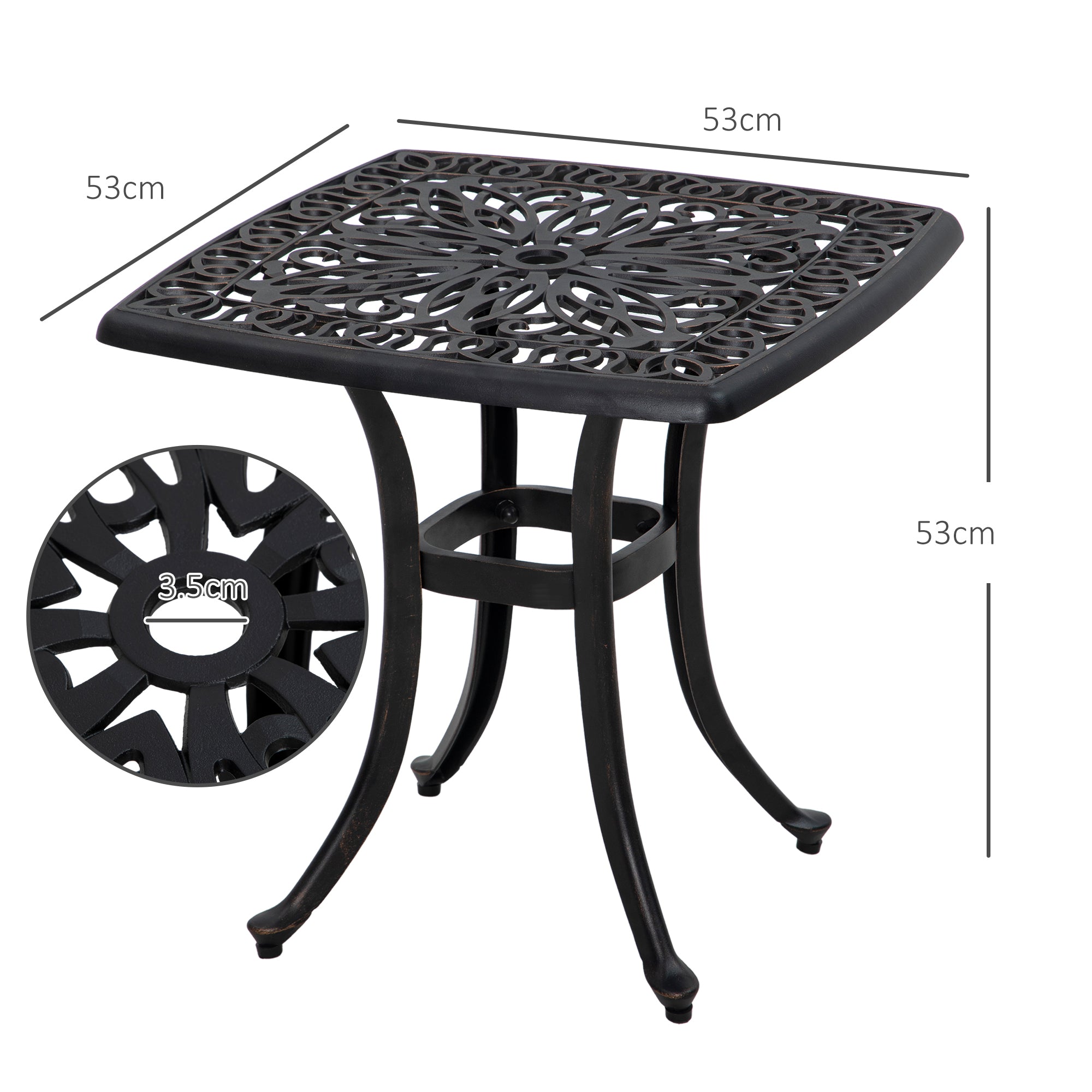 Cast Aluminium Outdoor Garden Bistro Table With Umbrella Hole Square - Velmora