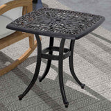 Cast Aluminium Outdoor Garden Bistro Table With Umbrella Hole Square - Velmora