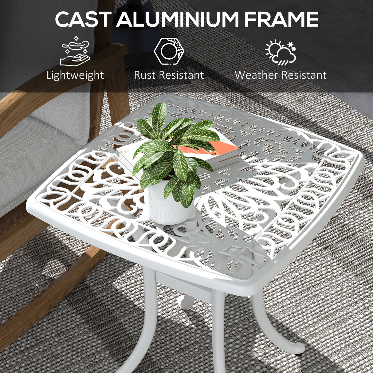 Cast Aluminium Outdoor Garden Bistro Table With Umbrella Hole Square - Velmora