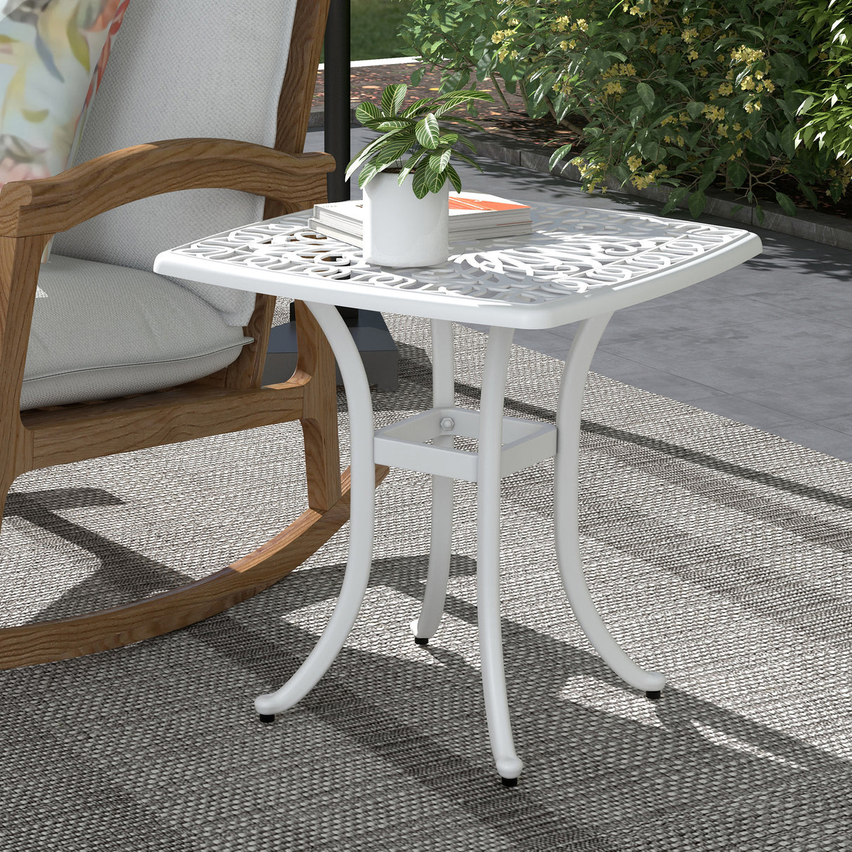 Cast Aluminium Outdoor Garden Bistro Table With Umbrella Hole Square - Velmora
