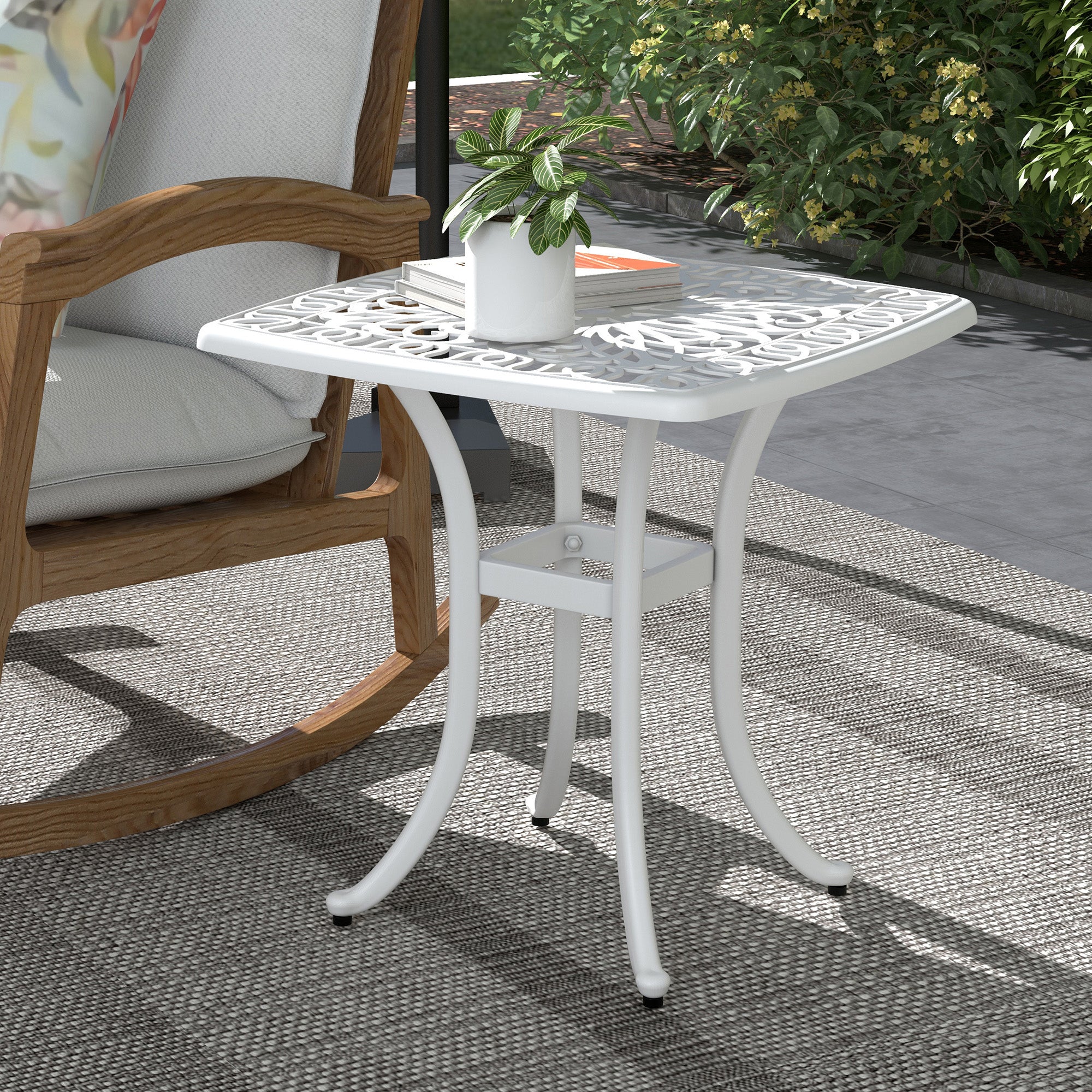 Cast Aluminium Outdoor Garden Bistro Table With Umbrella Hole Square - Velmora