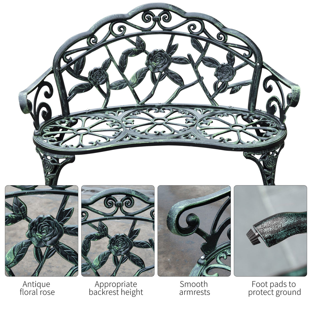 Cast Aluminum 2 Seater Garden Bench - Velmora