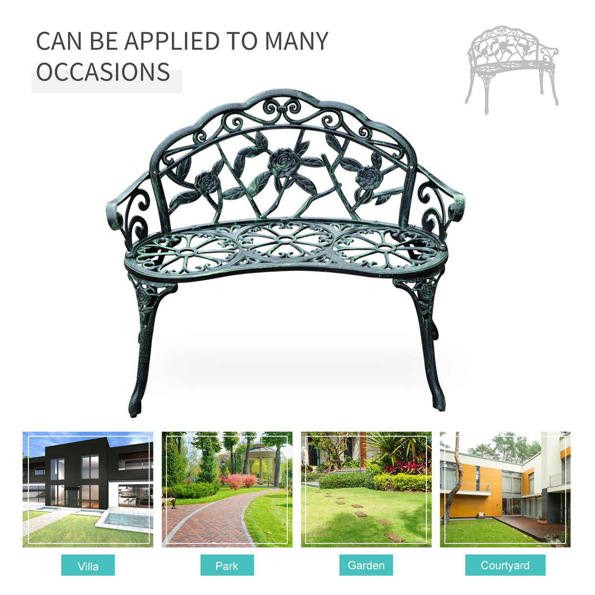 Cast Aluminum 2 Seater Garden Bench - Velmora