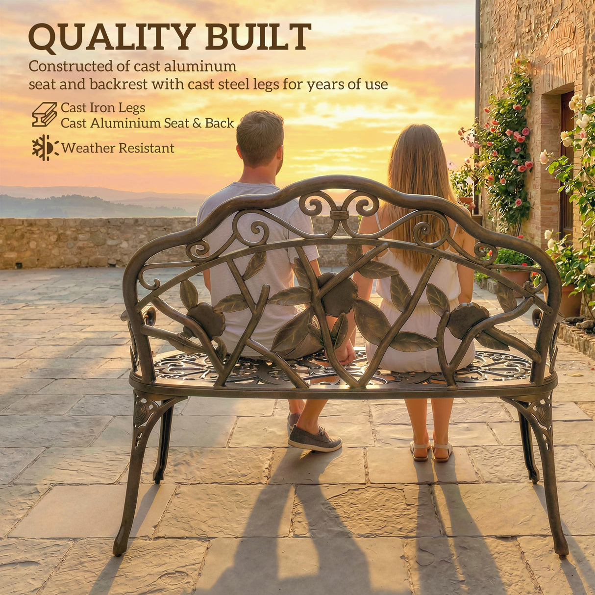 Cast Aluminum 2 Seater Garden Bench - Velmora