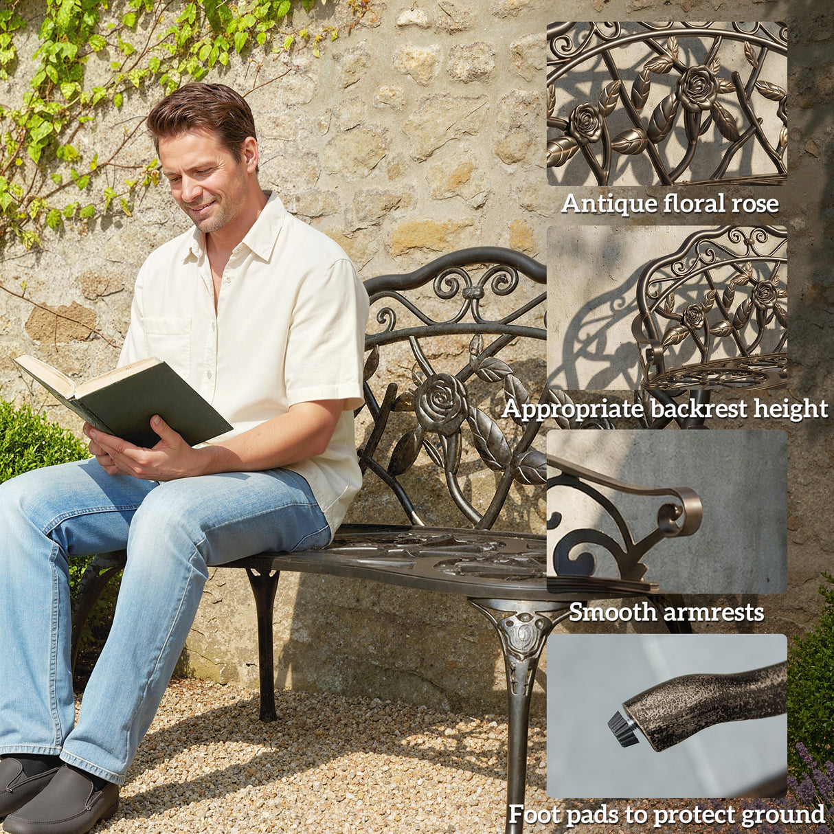 Cast Aluminum 2 Seater Garden Bench - Velmora