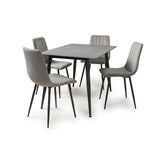 Ceramic Dining Table 120cm in Grey With 4 Lisbon Velvet Chairs - Monaco