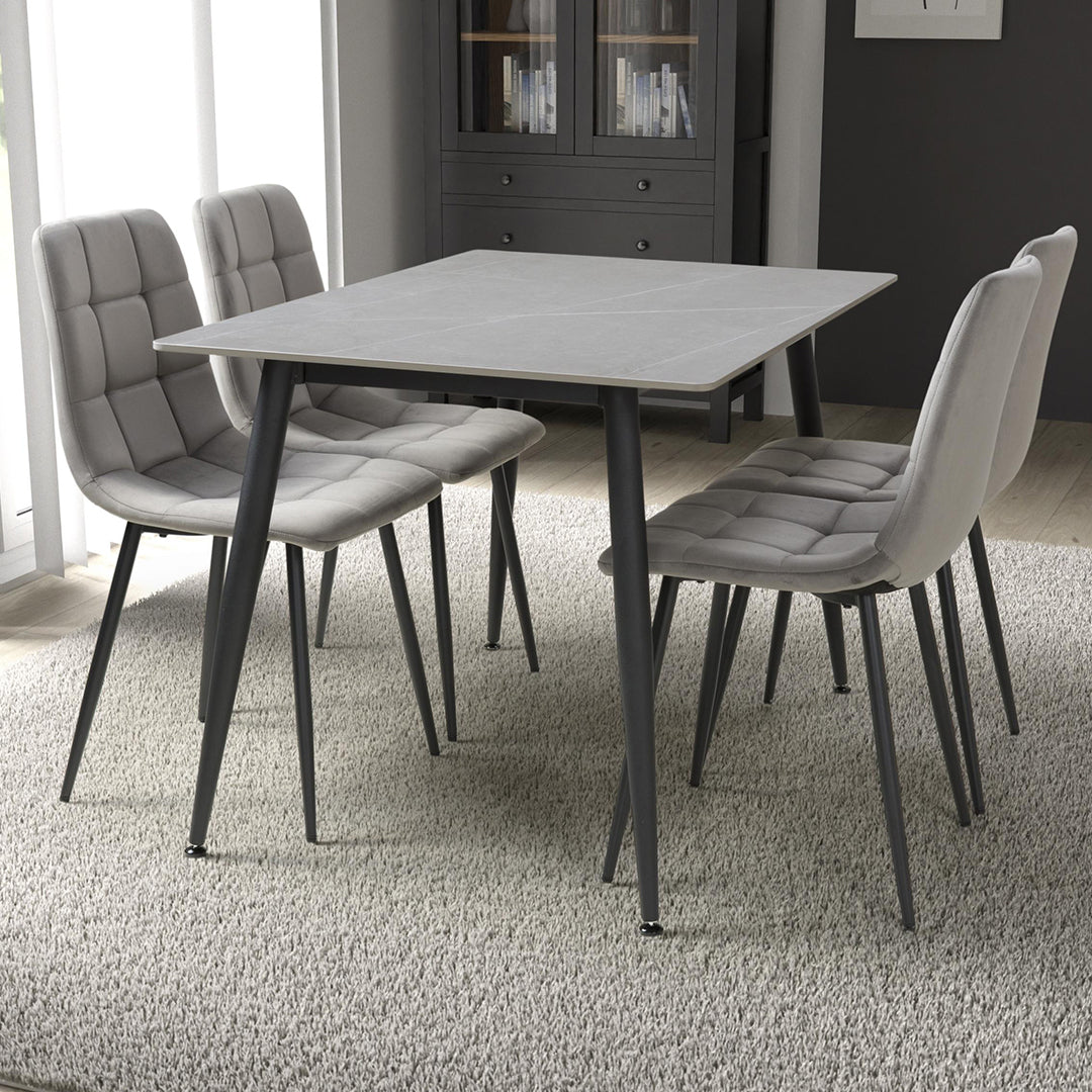Ceramic Dining Table 120cm in Grey With 4 Madison Velvet Chairs ...