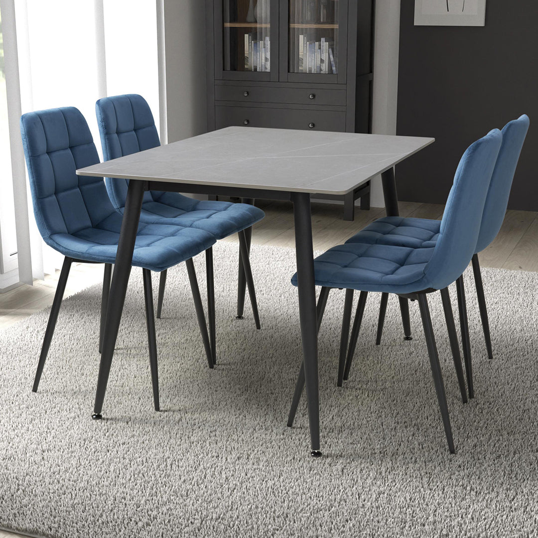 Ceramic Dining Table 120cm in Grey With 4 Madison Velvet Chairs ...