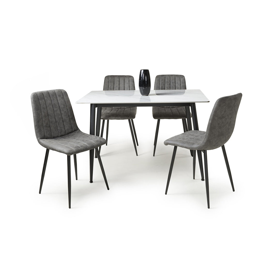 Ceramic Dining Table 120cm in White With 4 Lisbon Fabric Chairs - Monaco
