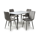 Ceramic Dining Table 120cm in White With 4 Lisbon Velvet Chairs - Monaco