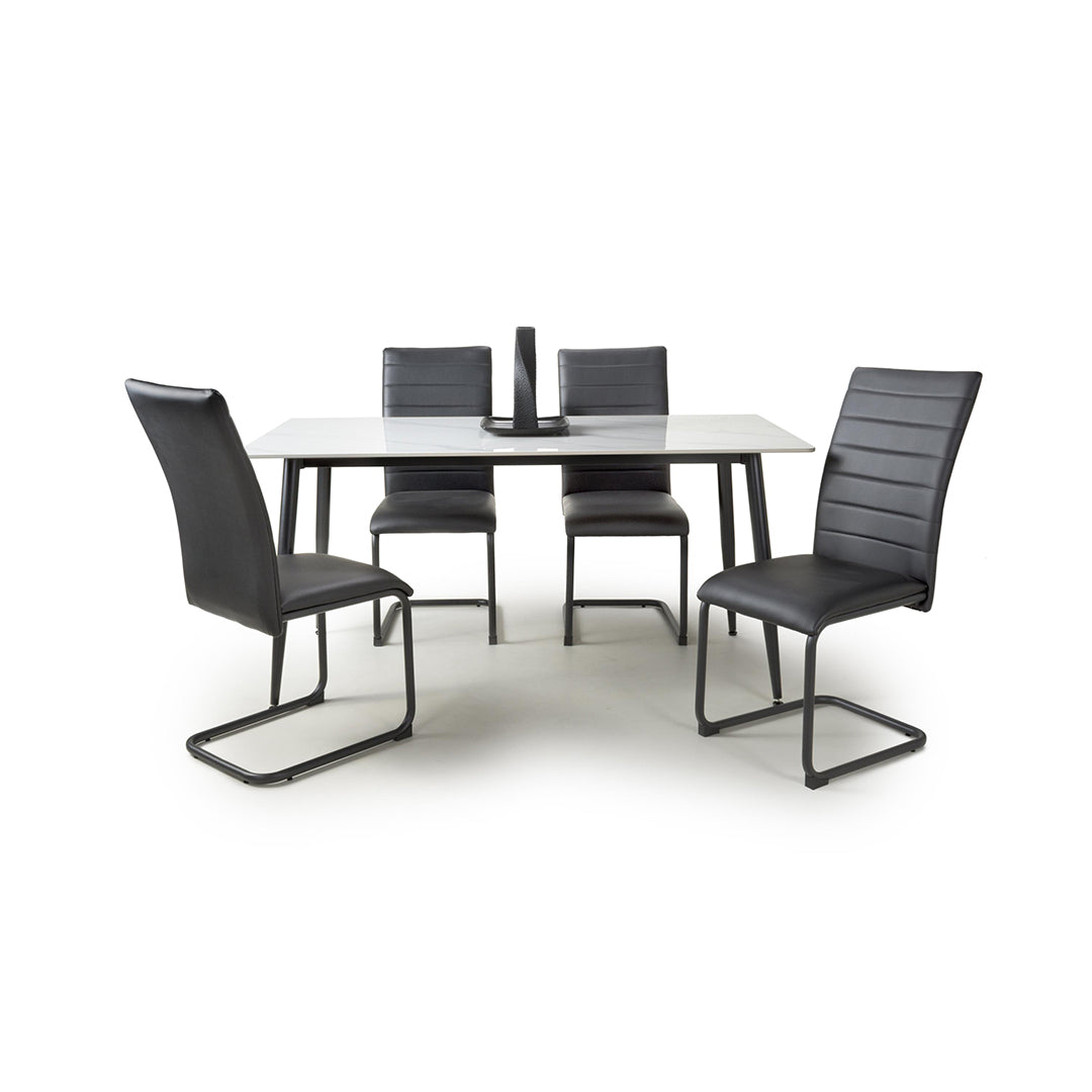 Ceramic Dining Table 160cm in White With 4 Carlisle Chairs - Monaco