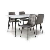 Ceramic Dining Table 160cm in White With 4 Madison Velvet Chairs - Monaco