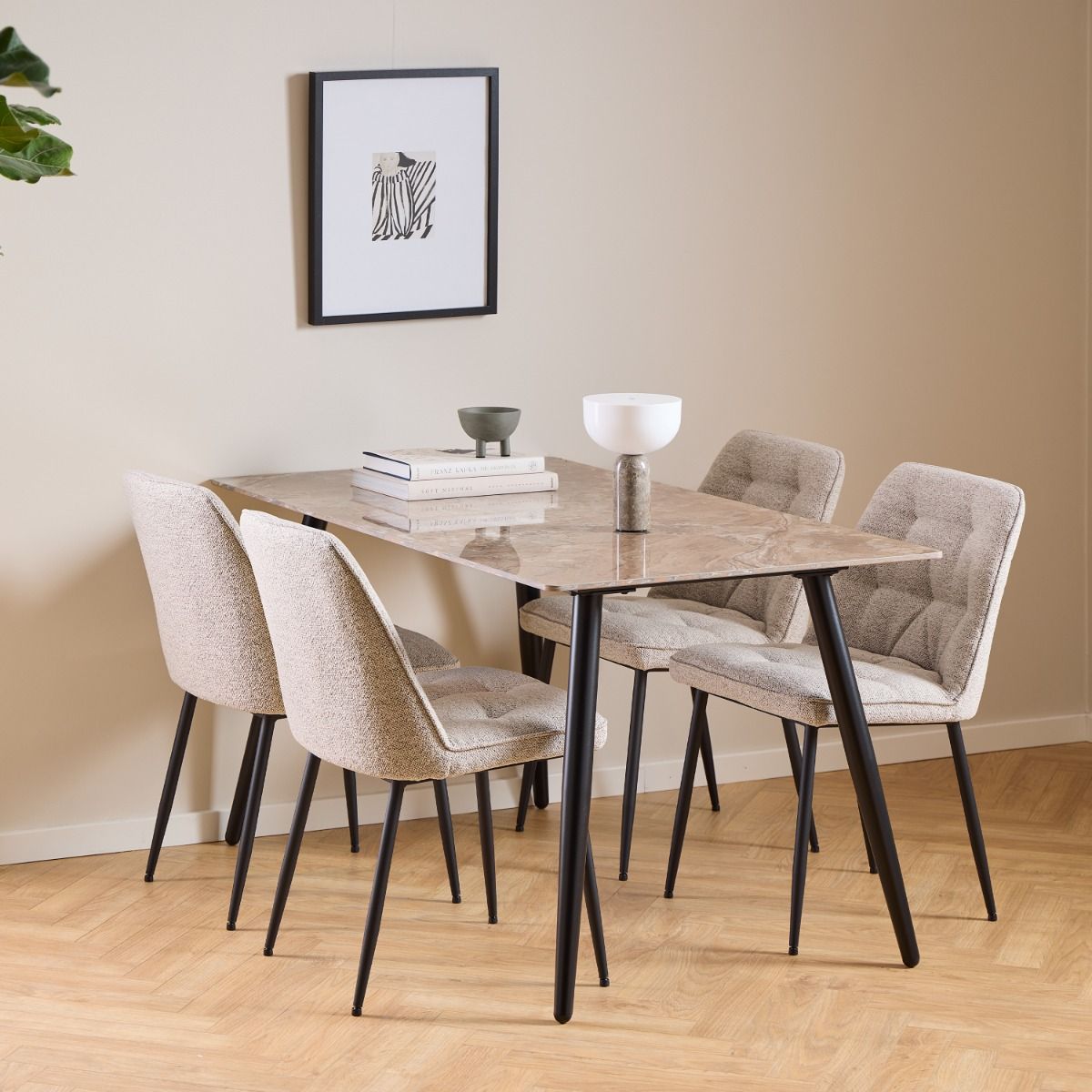 Ceramic Dining Table in Brown With 4 Brooke Dining Chairs - Wicklow