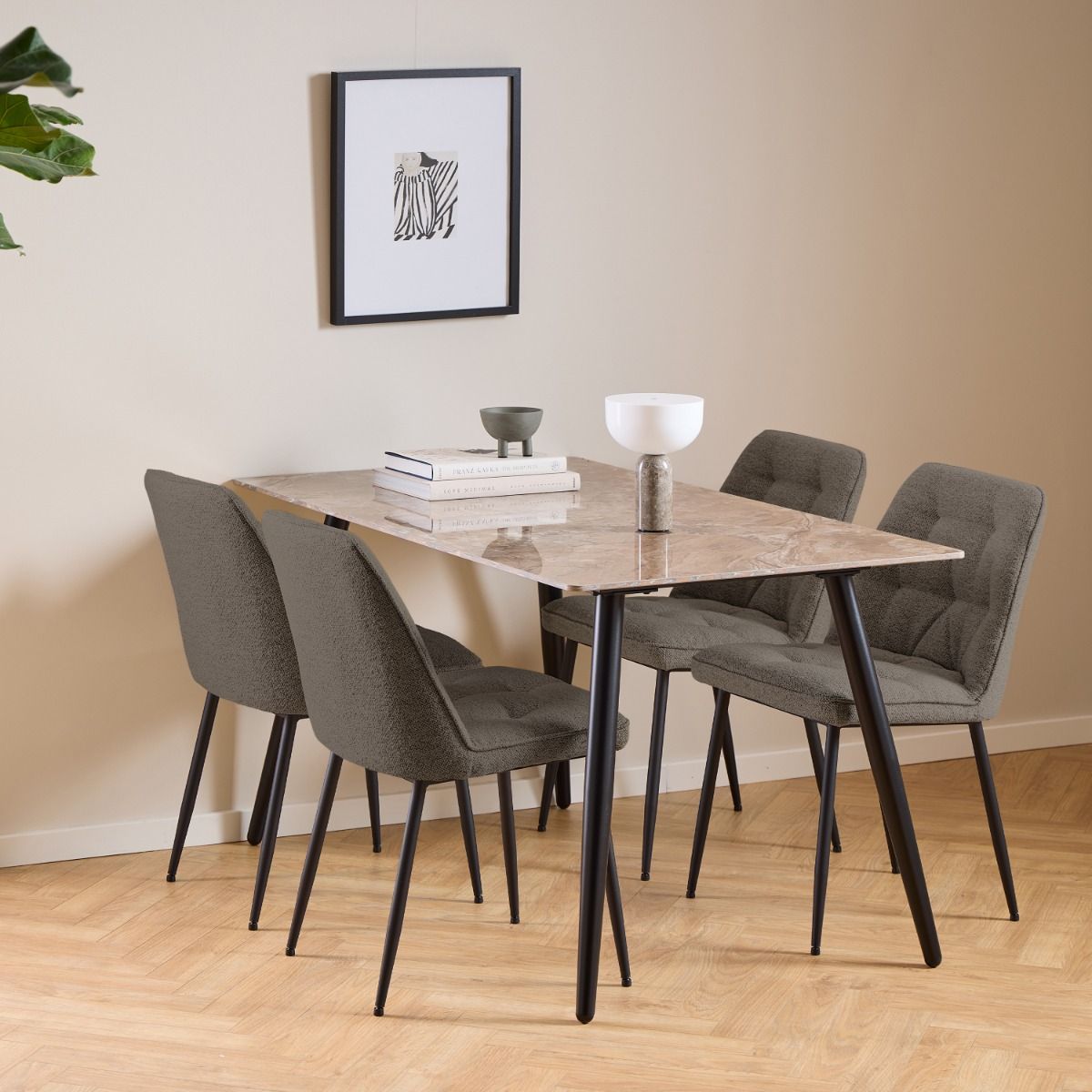 Ceramic Dining Table in Brown With 4 Brooke Dining Chairs - Wicklow