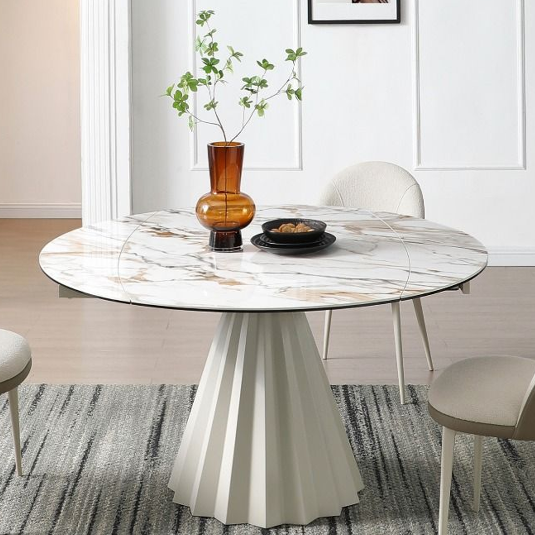 Ceramic Dining Table Extending in Round for 8 People - Skye
