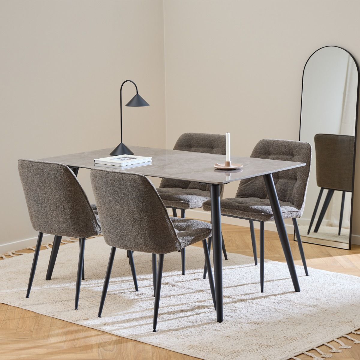 Ceramic Dining Table in Grey With 4 Brooke Dining Chairs - Wicklow