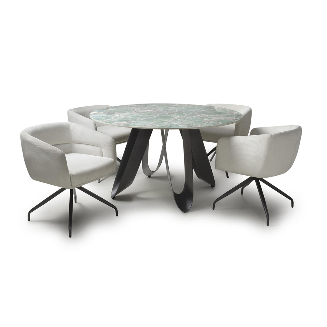 Ceramic Dining Table Round With 4 Artemis White Chairs - Osaka
