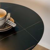 Ceramic Dining Table Round With 4 Celia Light Grey Chairs - Malta