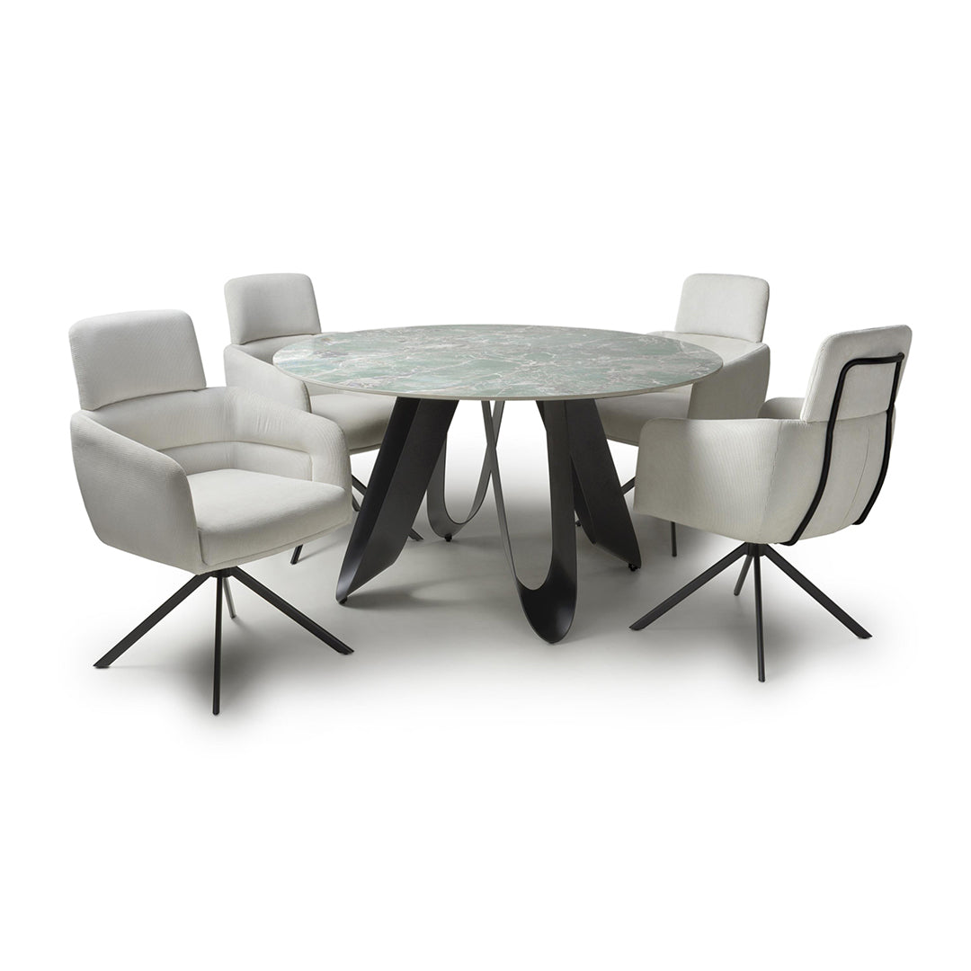 Ceramic Dining Table Round With 4 Polaris White Chairs - Osaka