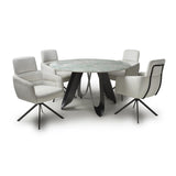 Ceramic Dining Table Round With 4 Polaris White Chairs - Osaka