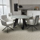 Ceramic Dining Table Round With 4 Polaris White Chairs - Osaka