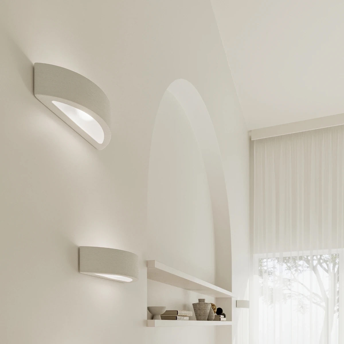 Ceramic Wall Light With Atena Glass Lamp - Cafe Au Lait