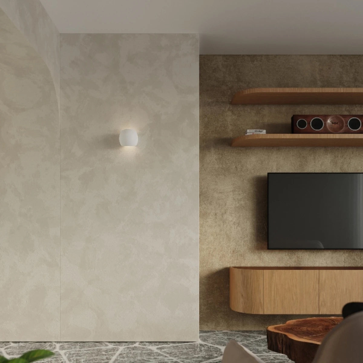 Ceramic Wall Light With Globe Lamp - Cafe Au Lait