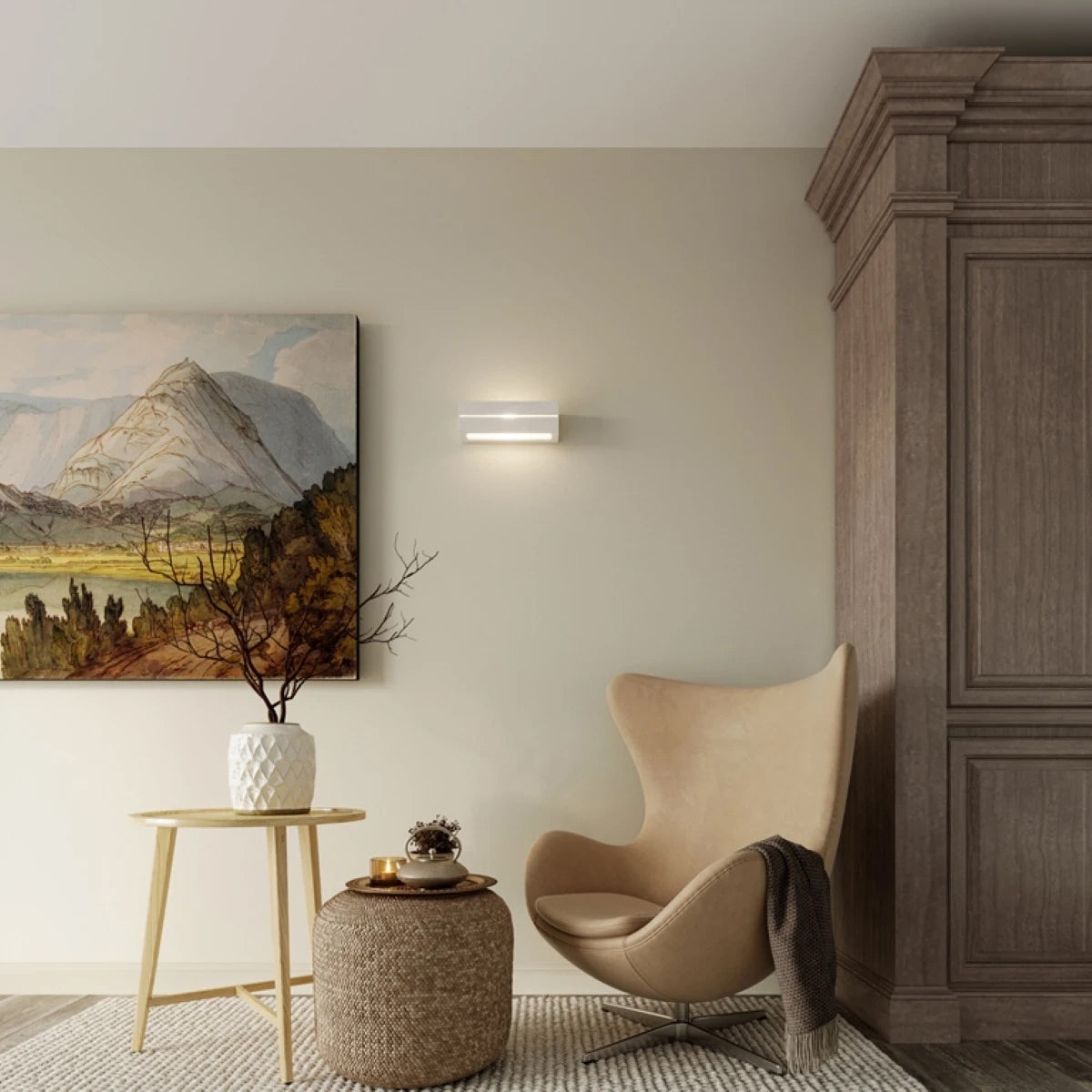 Ceramic Wall Light With Vega Line Glass Lamp - Cafe Au Lait