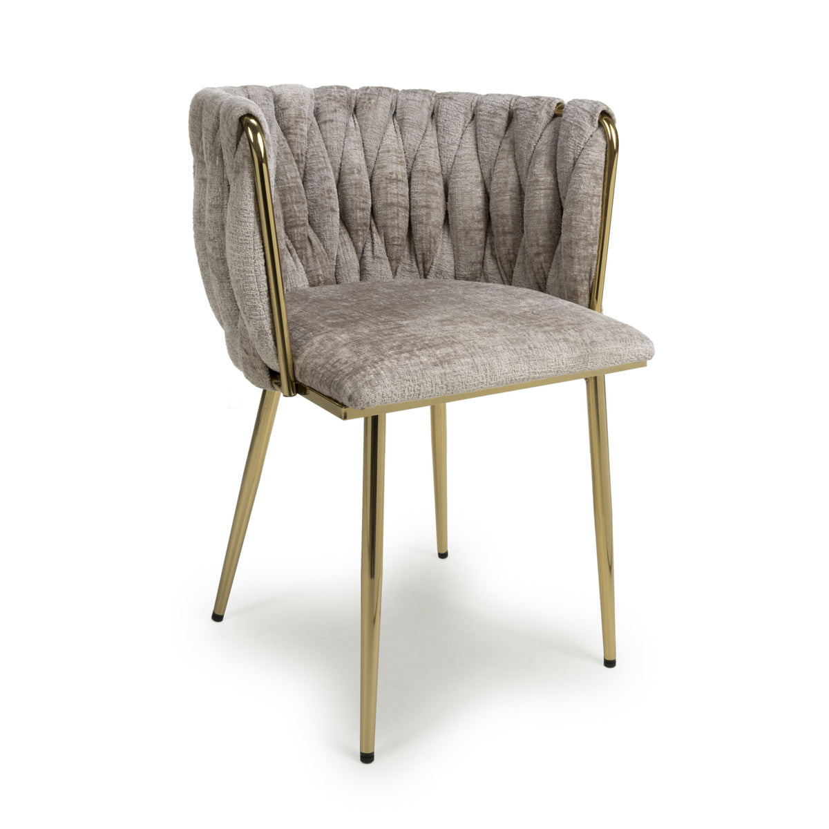 Chenille Effect Fabric Dining Chairs in Set Of 2 With Gold Metal Frame - Ontario