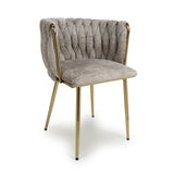 Chenille Effect Fabric Dining Chairs in Set Of 2 With Gold Metal Frame - Ontario