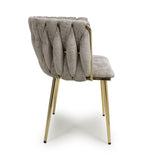 Chenille Effect Fabric Dining Chairs in Set Of 2 With Gold Metal Frame - Ontario