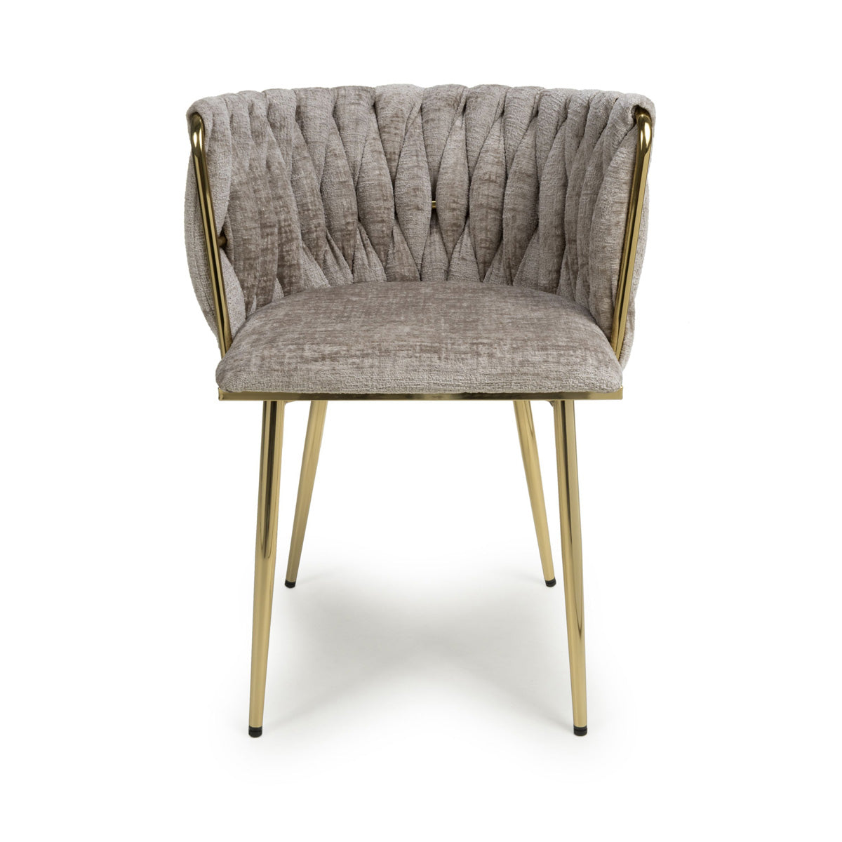 Chenille Effect Fabric Dining Chairs in Set Of 2 With Gold Metal Frame - Ontario