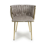 Chenille Effect Fabric Dining Chairs in Set Of 2 With Gold Metal Frame - Ontario