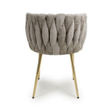 Chenille Effect Fabric Dining Chairs in Set Of 2 With Gold Metal Frame - Ontario