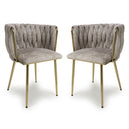 Chenille Effect Fabric Dining Chairs in Set Of 2 With Gold Metal Frame - Ontario